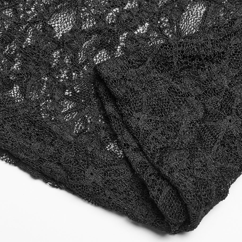 WT-598TCF Gothic Lace Transparent Long Sleeve T-Shirt Black Mesh Design?-??Punk Rave Clothing