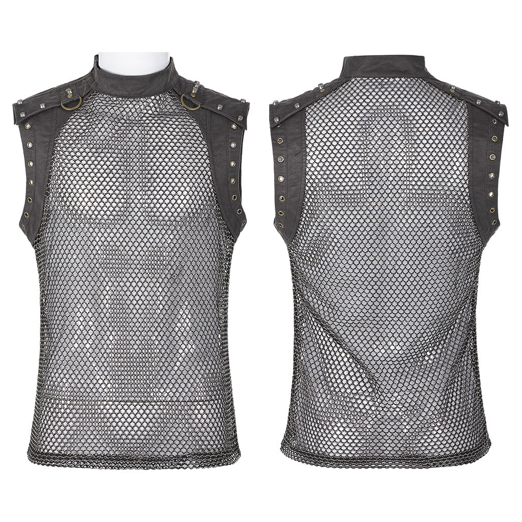 WT-620BXM Mens See-through Mesh Punk Vest with Studded Shoulders