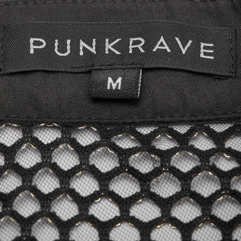 WT-620BXM Mens See-through Mesh Punk Vest with Studded Shoulders?-??Punk Rave Clothing