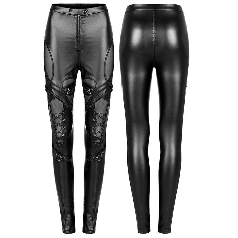 WK-490DDF Goth skinny imitation leather pants