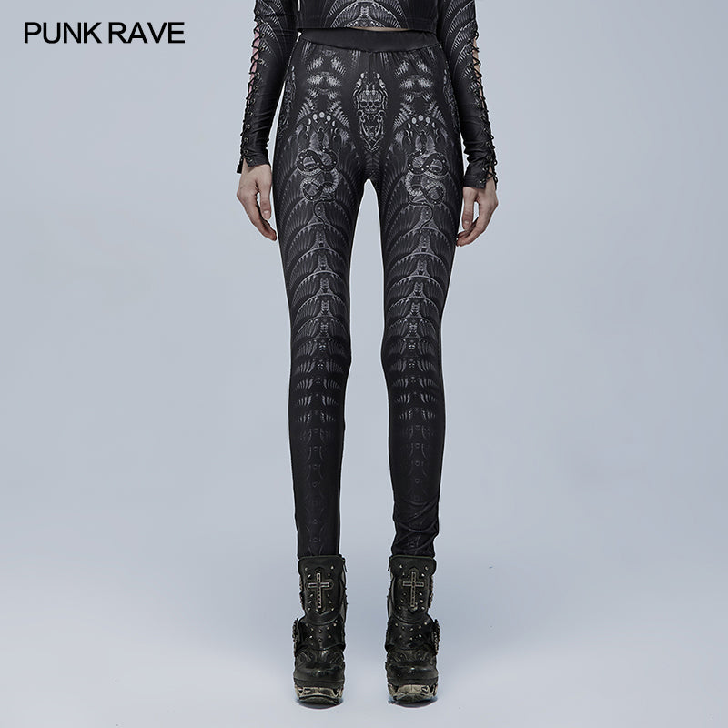 WK-491DQF Goth skinny skeleton print Leggings