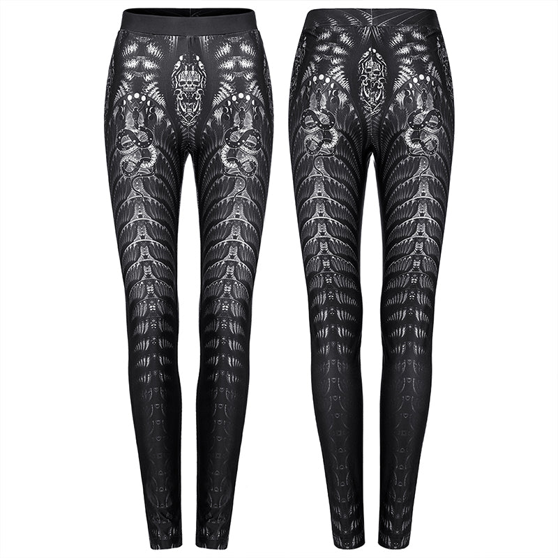 WK-491DQF Goth skinny skeleton print Leggings