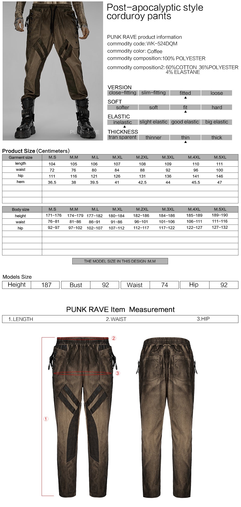 WK-524XCM black Post-Apocalyptic Punk Pants with Strap Details?-??Punk Rave Clothing