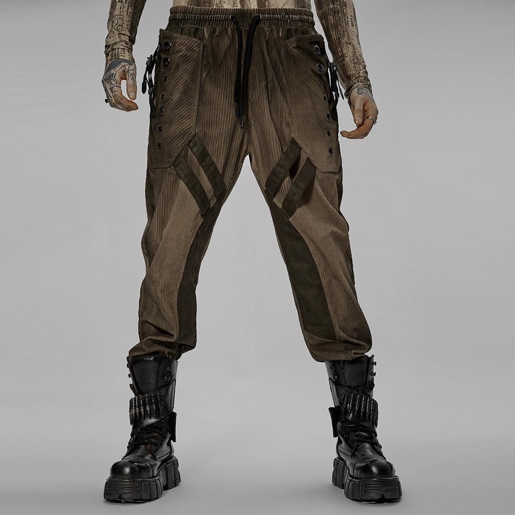 WK-524XCM black Post-Apocalyptic Punk Pants with Strap Details