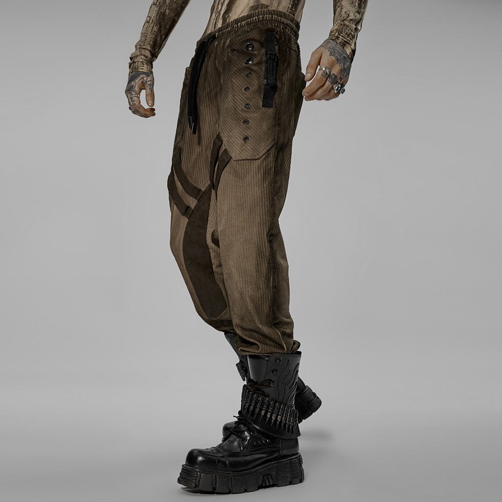 WK-524XCM black Post-Apocalyptic Punk Pants with Strap Details?-??Punk Rave Clothing