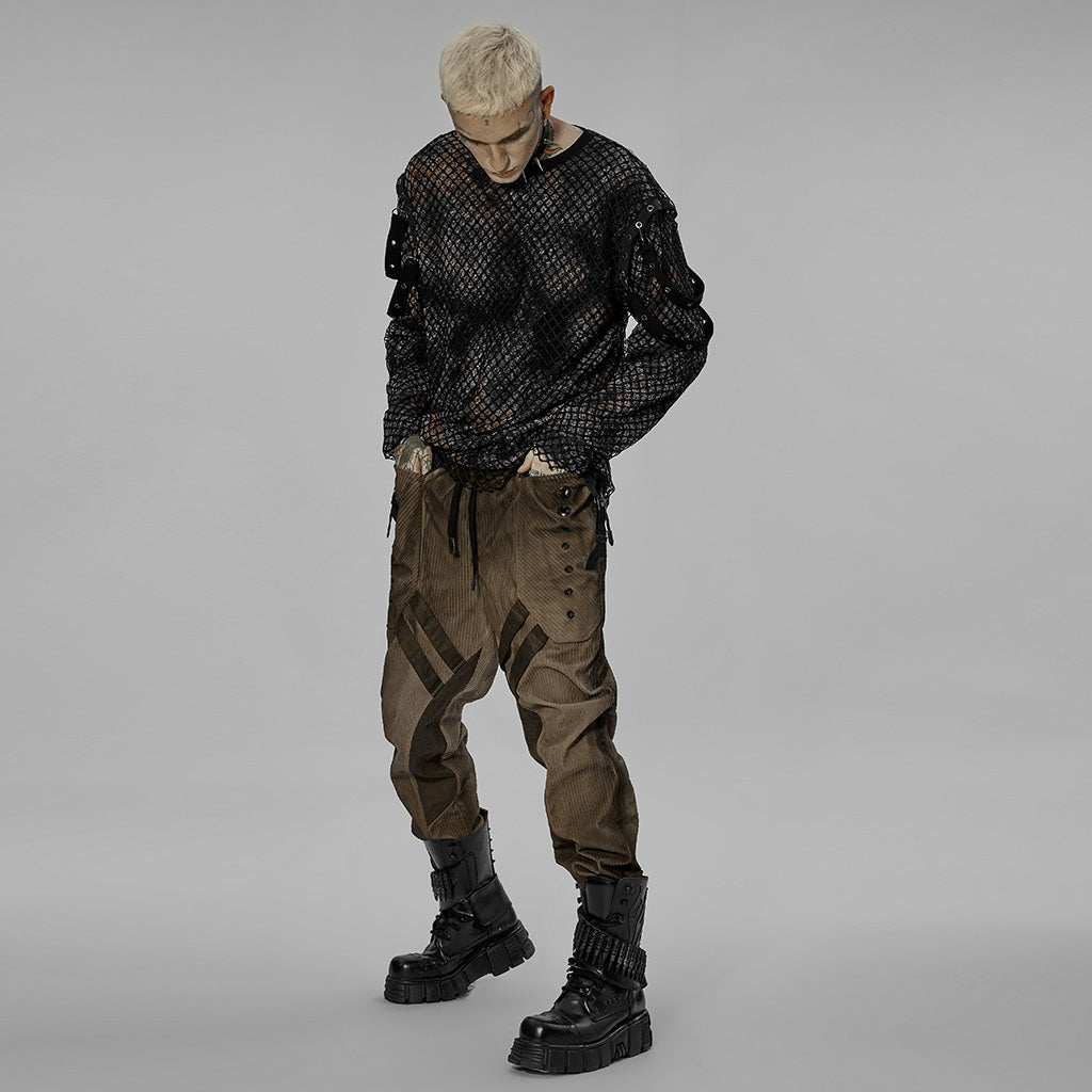WK-524XCM black Post-Apocalyptic Punk Pants with Strap Details?-??Punk Rave Clothing