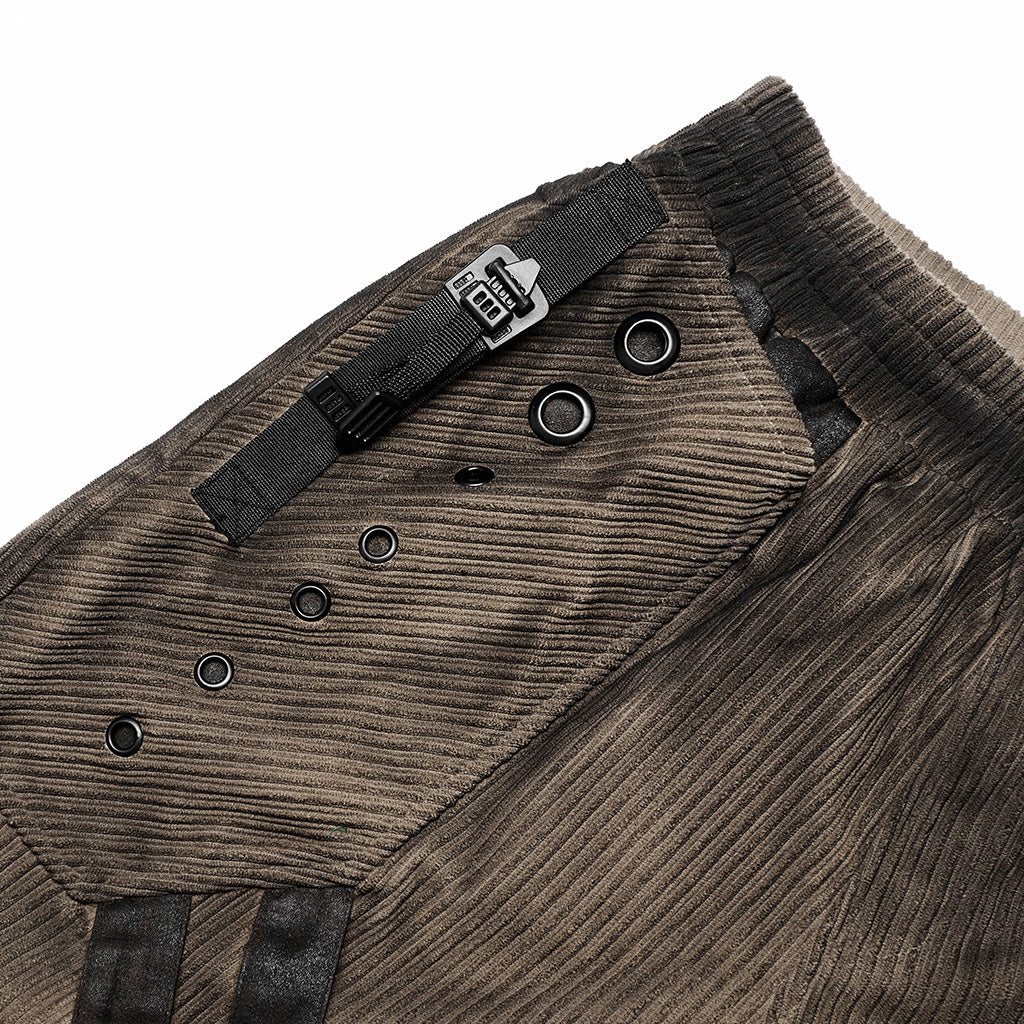 WK-524XCM black Post-Apocalyptic Punk Pants with Strap Details?-??Punk Rave Clothing