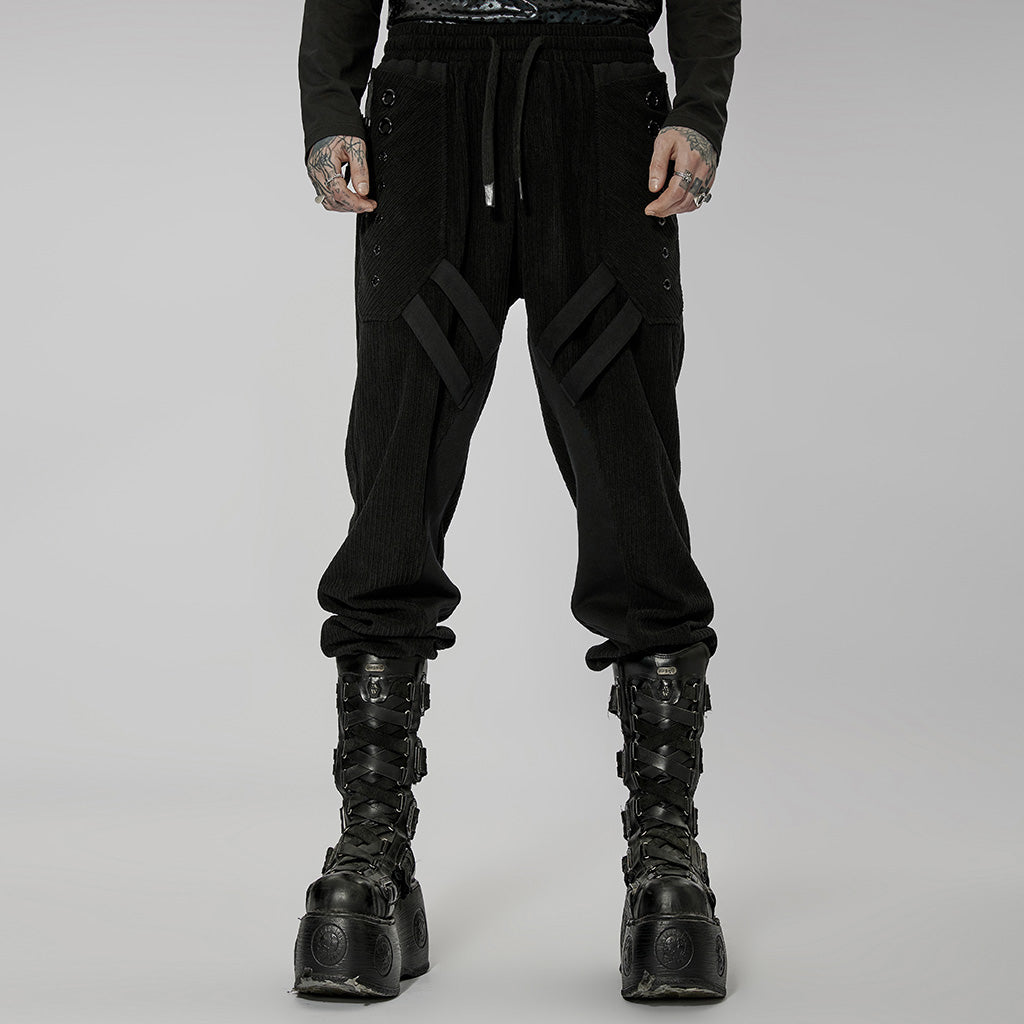 WK-524XCM black Post-Apocalyptic Punk Pants with Strap Details