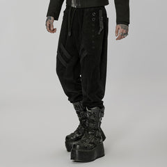 WK-524XCM black Post-Apocalyptic Punk Pants with Strap Details