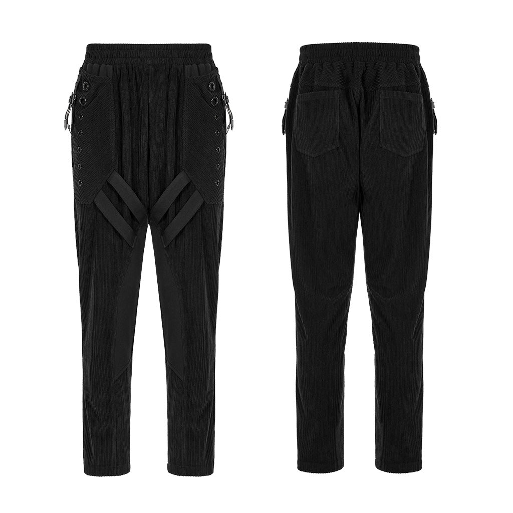WK-524XCM black Post-Apocalyptic Punk Pants with Strap Details?-??Punk Rave Clothing