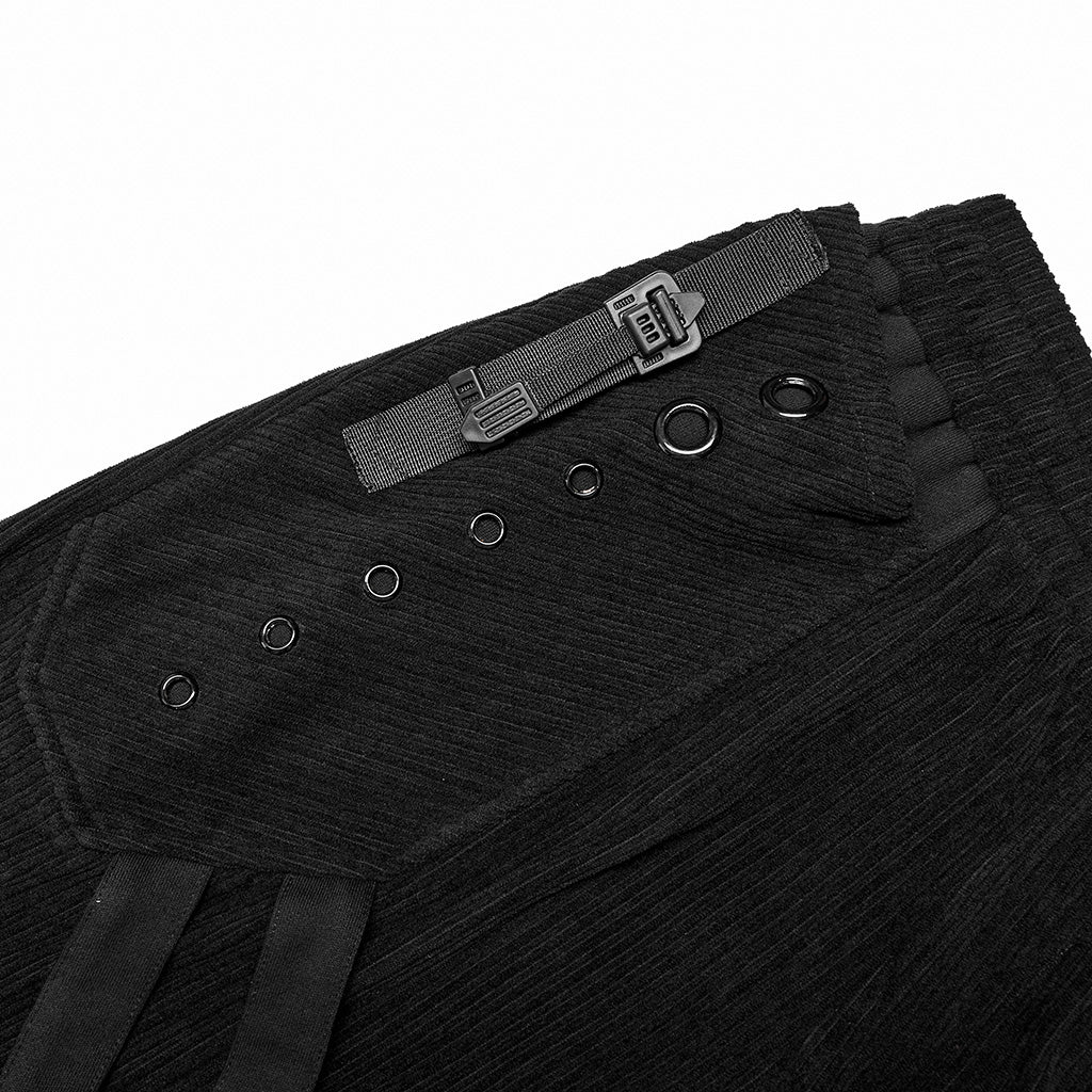 WK-524XCM black Post-Apocalyptic Punk Pants with Strap Details?-??Punk Rave Clothing