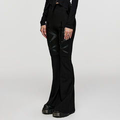 WK-547XCF Gothic Pants Flared Cross Strap Accent High Waist Design