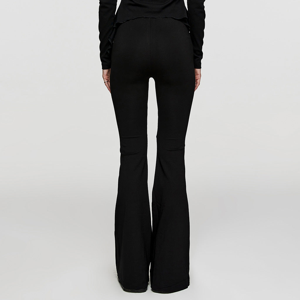 WK-547XCF Gothic Pants Flared Cross Strap Accent High Waist Design