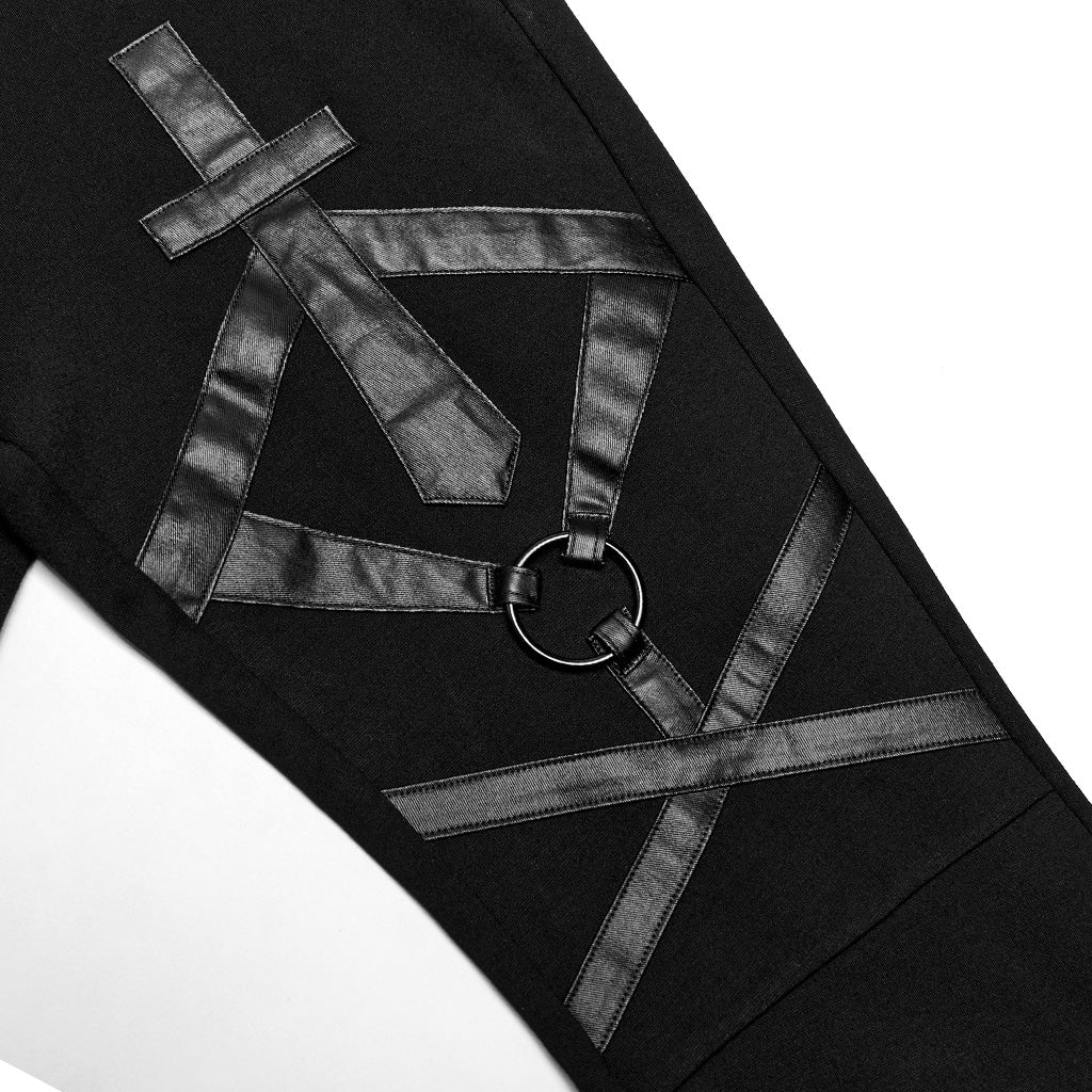 WK-547XCF Gothic Pants Flared Cross Strap Accent High Waist Design