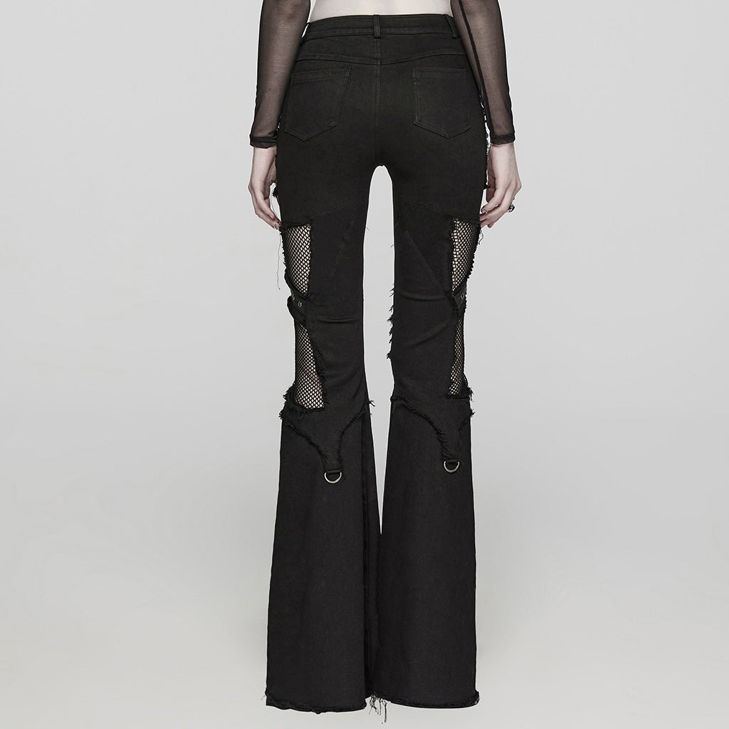 WK-568NCF Gothic Mesh Strap Accent Flared Punk Pants?-??Punk Rave Clothing