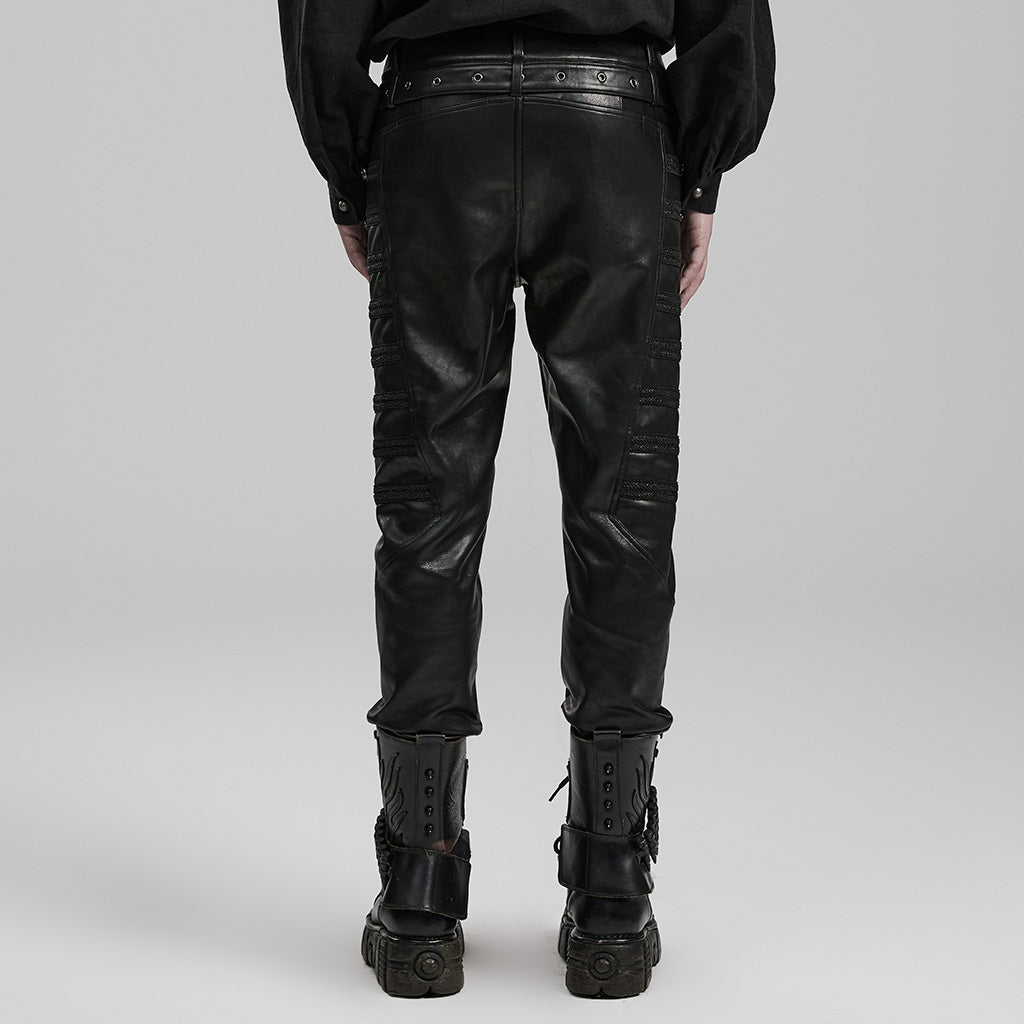 WK-583PCM Edgy black PU Pants with Side Buttoned Accents?-??Punk Rave Clothing