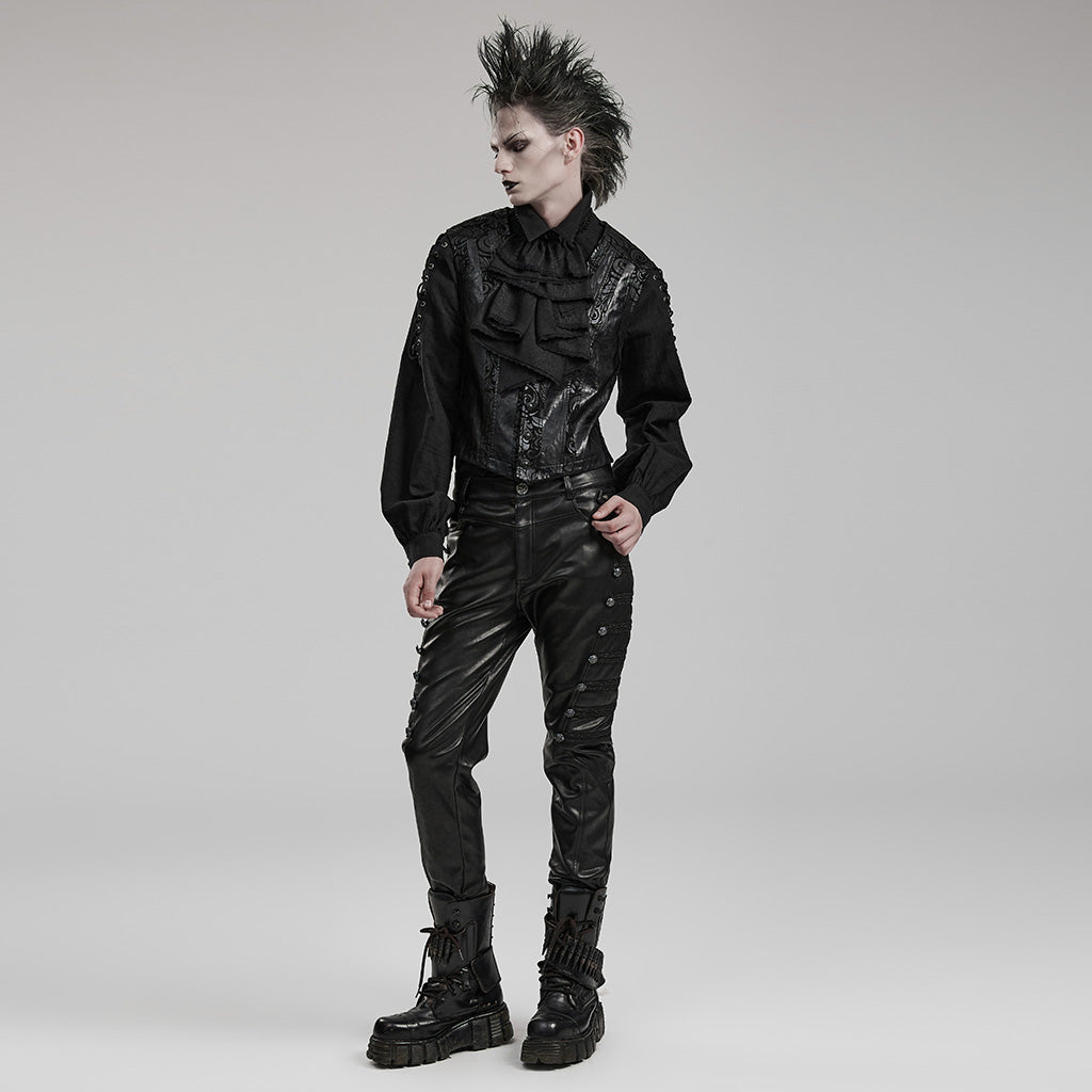 WK-583PCM Edgy black PU Pants with Side Buttoned Accents