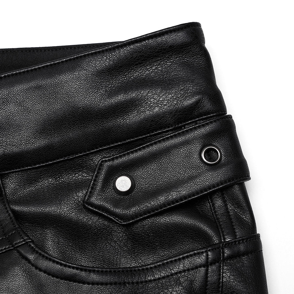 WK-583PCM Edgy black PU Pants with Side Buttoned Accents?-??Punk Rave Clothing