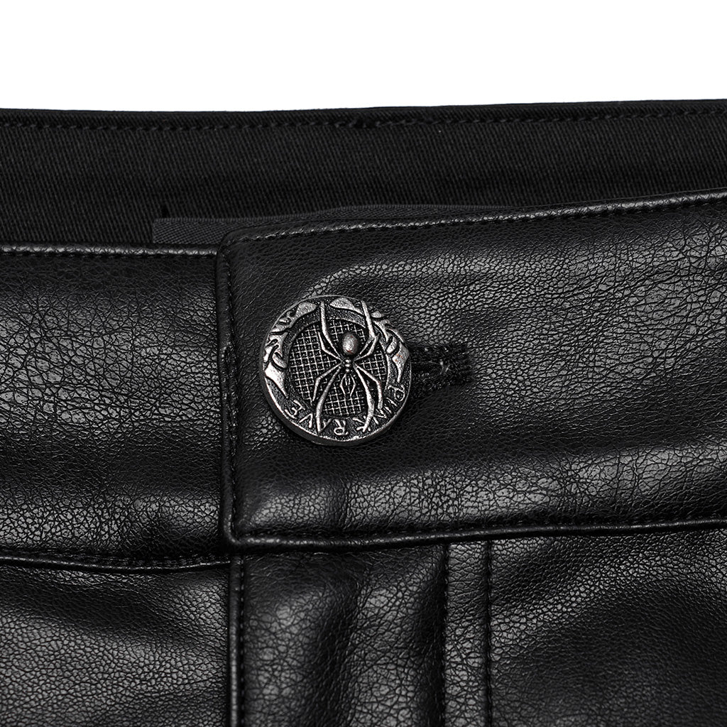 WK-583PCM Edgy black PU Pants with Side Buttoned Accents?-??Punk Rave Clothing