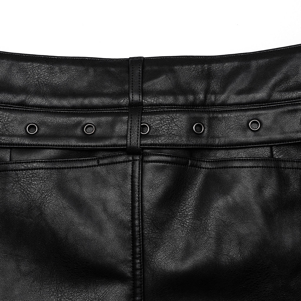 WK-583PCM Edgy black PU Pants with Side Buttoned Accents?-??Punk Rave Clothing