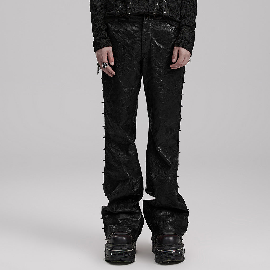 WK-585PCM Red Punk Textured Pleated Leather Pants with Spiked Sides?-??Punk Rave Clothing
