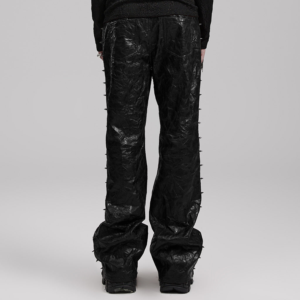 WK-585PCM Red Punk Textured Pleated Leather Pants with Spiked Sides?-??Punk Rave Clothing