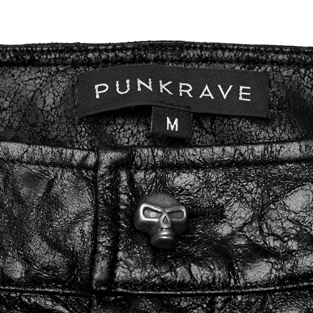 WK-585PCM Red Punk Textured Pleated Leather Pants with Spiked Sides?-??Punk Rave Clothing