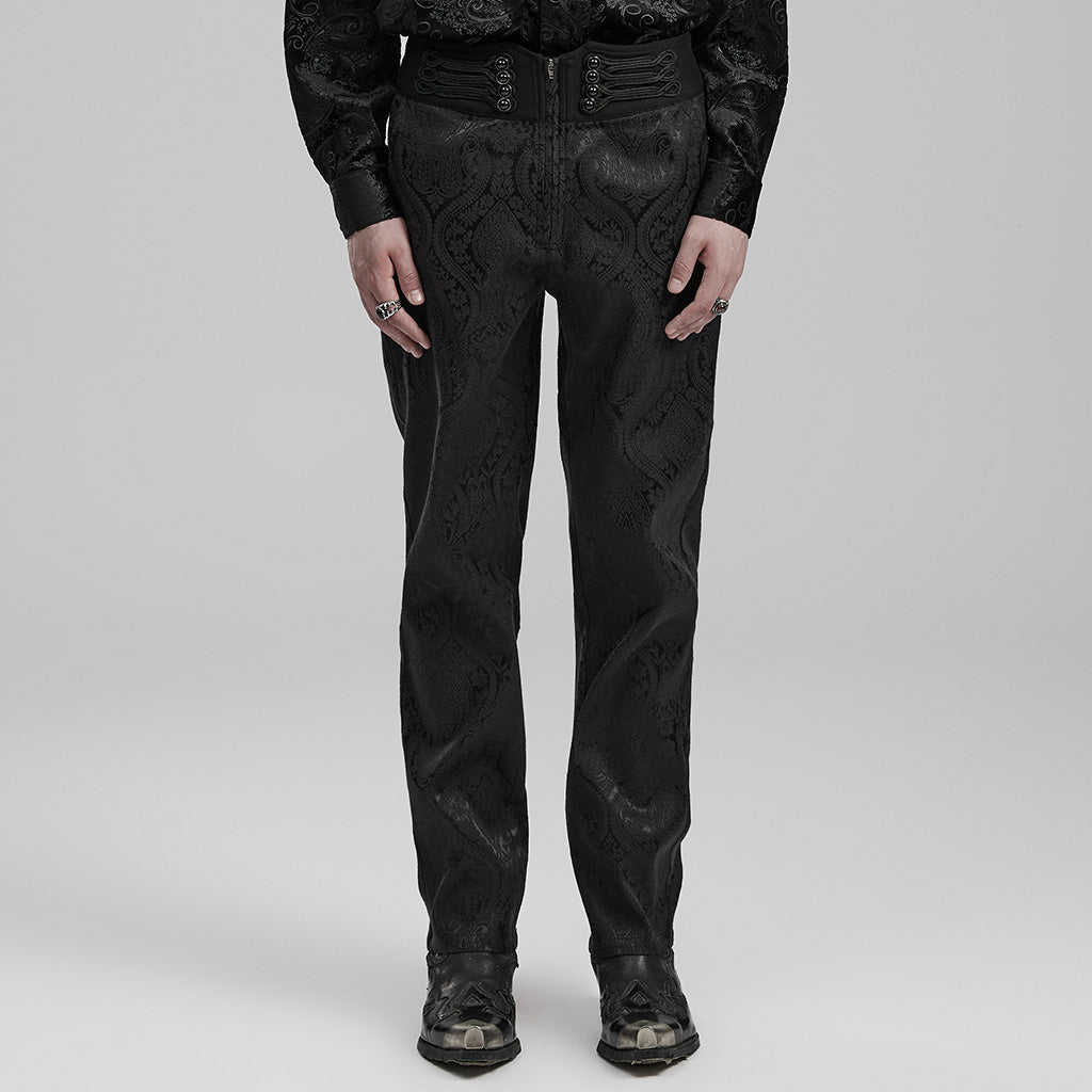 WK-589XCM Mens Gothic Jacquard Slim-Fit black Pants Elegant Design?-??Punk Rave Clothing