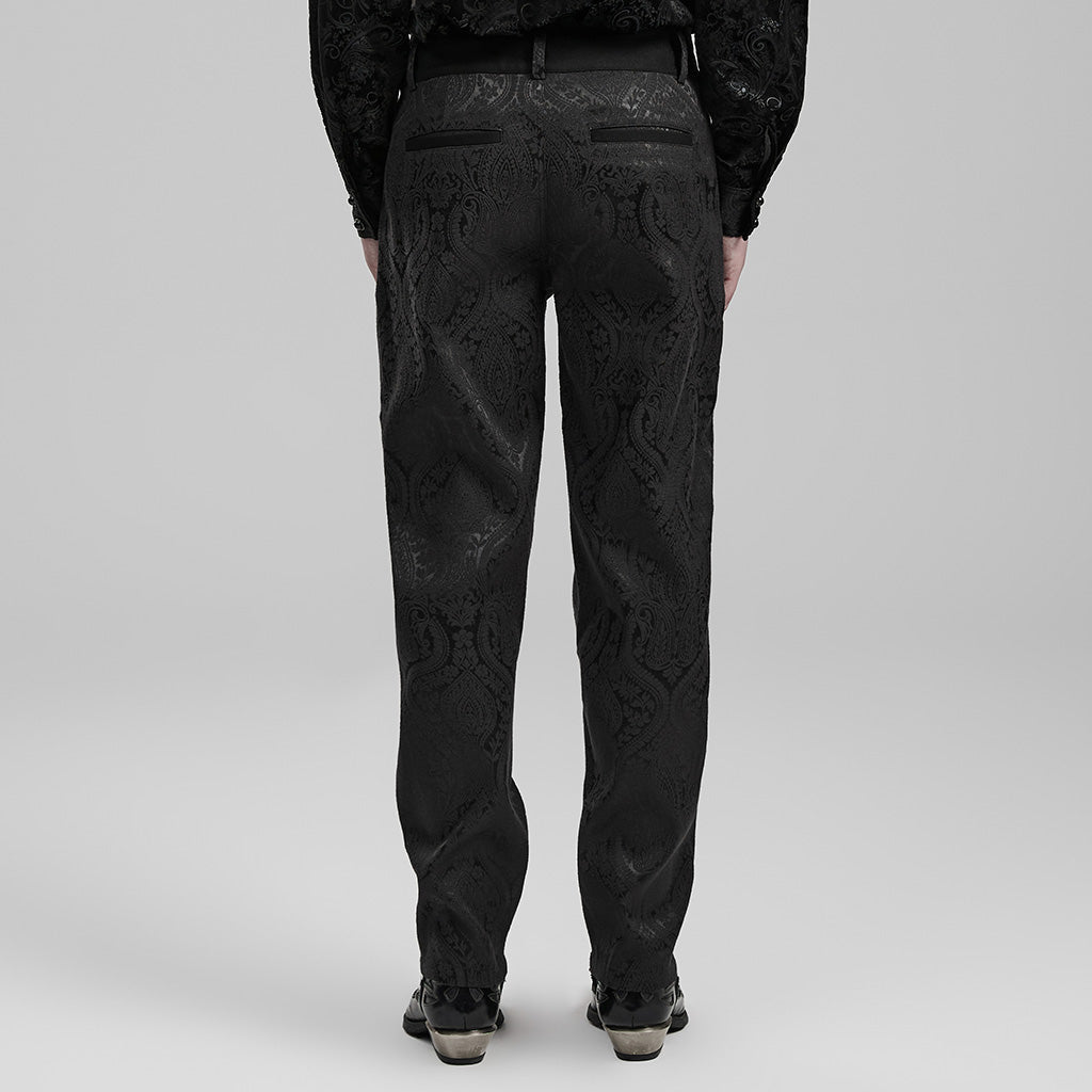 WK-589XCM Mens Gothic Jacquard Slim-Fit black Pants Elegant Design?-??Punk Rave Clothing