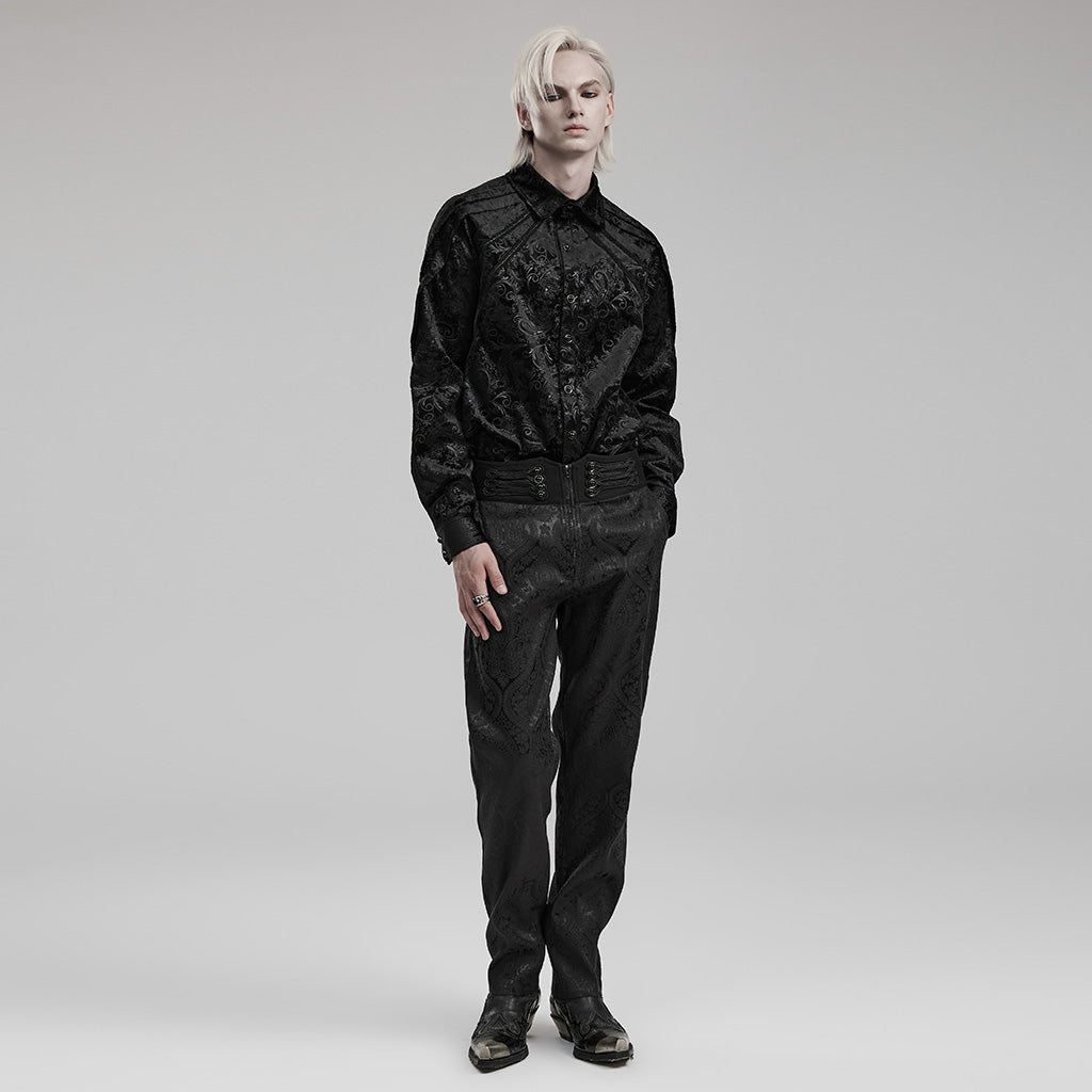 WK-589XCM Mens Gothic Jacquard Slim-Fit black Pants Elegant Design?-??Punk Rave Clothing