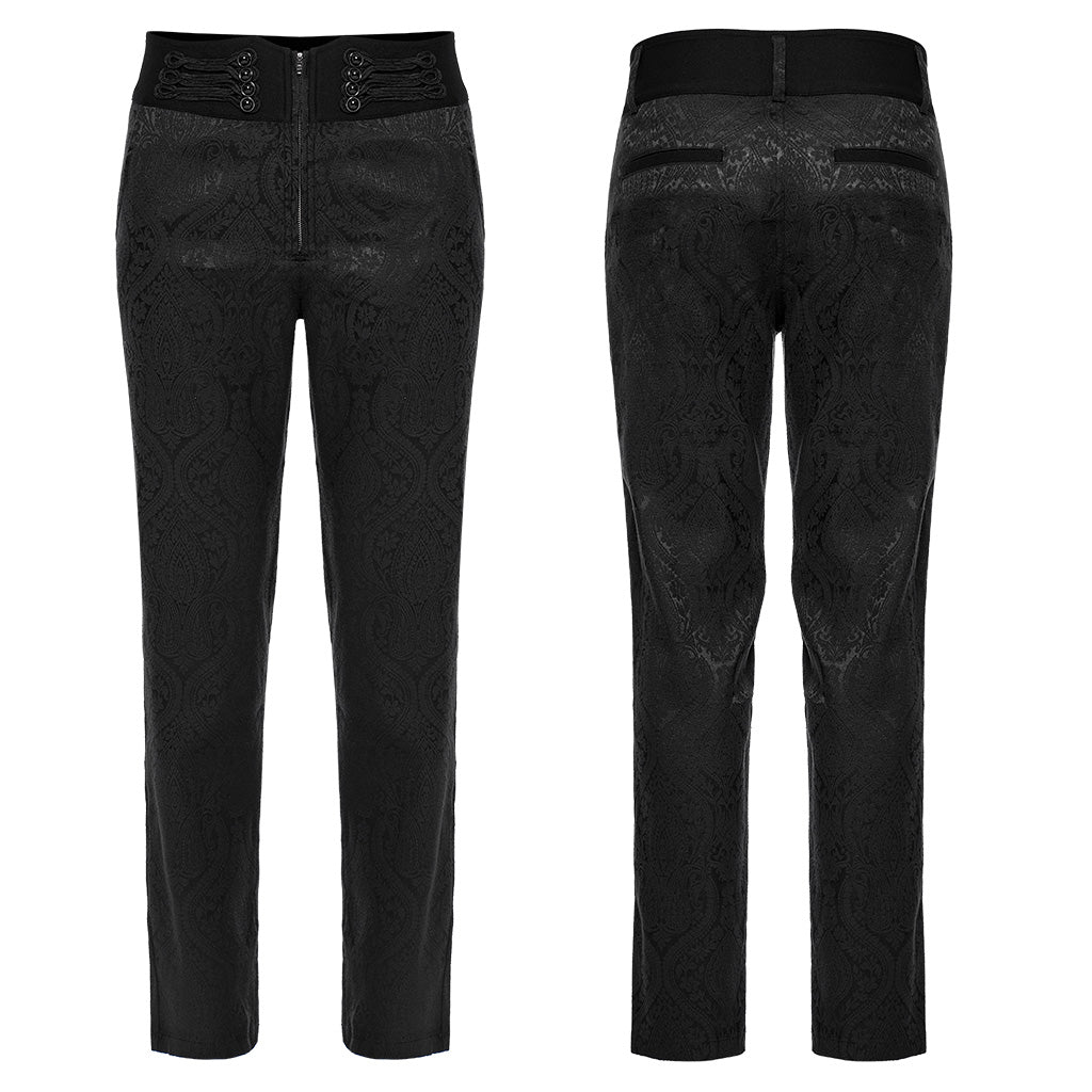 WK-589XCM Mens Gothic Jacquard Slim-Fit black Pants Elegant Design?-??Punk Rave Clothing
