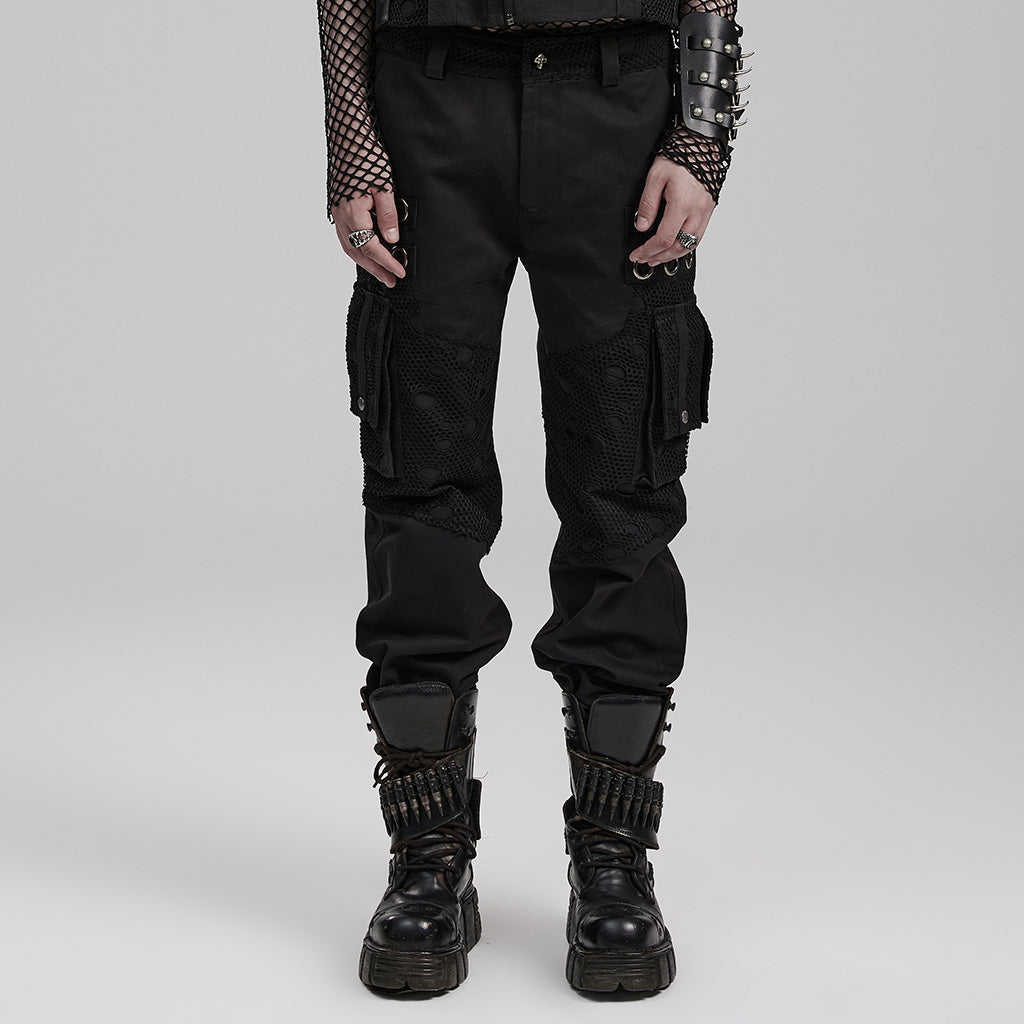 WK-591DQM Mens black Cargo Punk Pants with Rivet Details