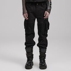 WK-591DQM Mens black Cargo Punk Pants with Rivet Details