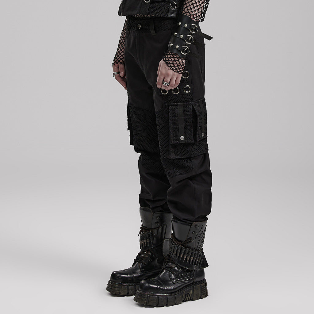 WK-591DQM Mens black Cargo Punk Pants with Rivet Details?-??Punk Rave Clothing