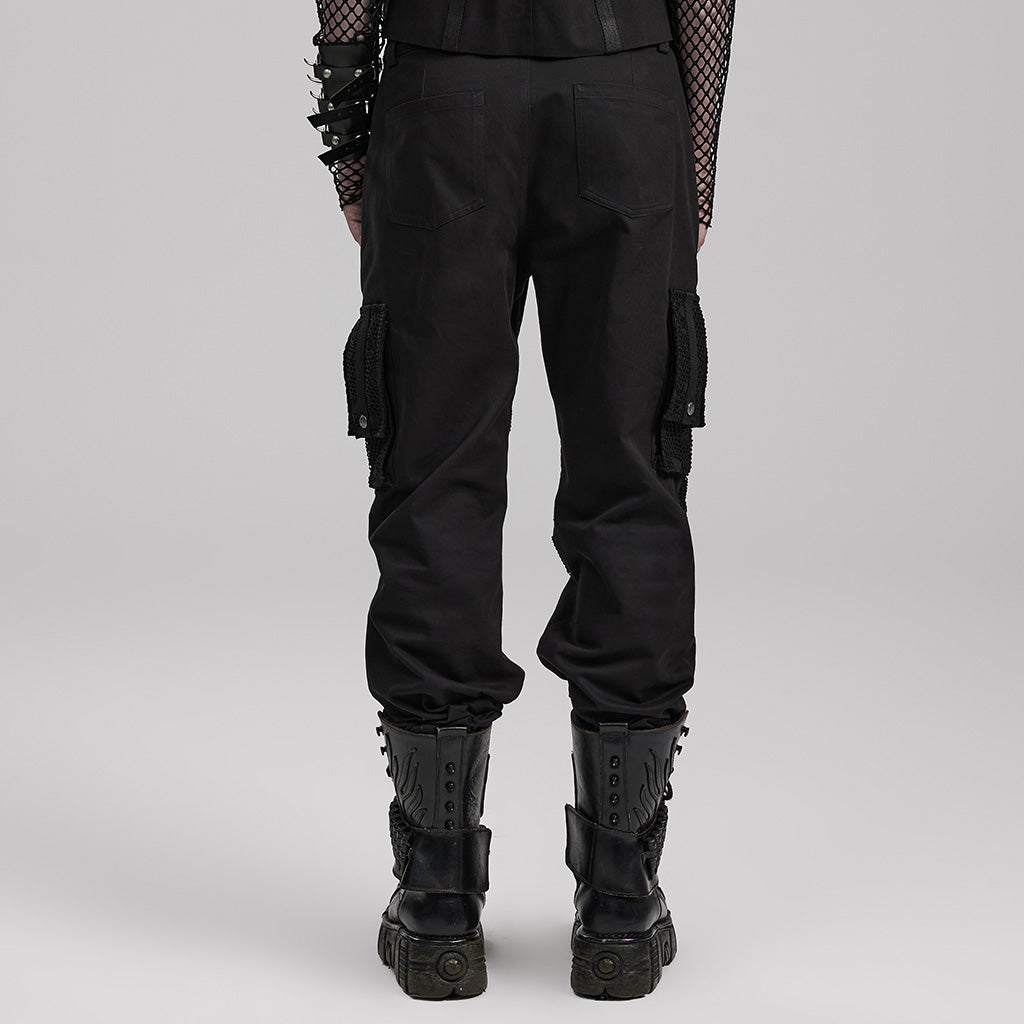 WK-591DQM Mens black Cargo Punk Pants with Rivet Details