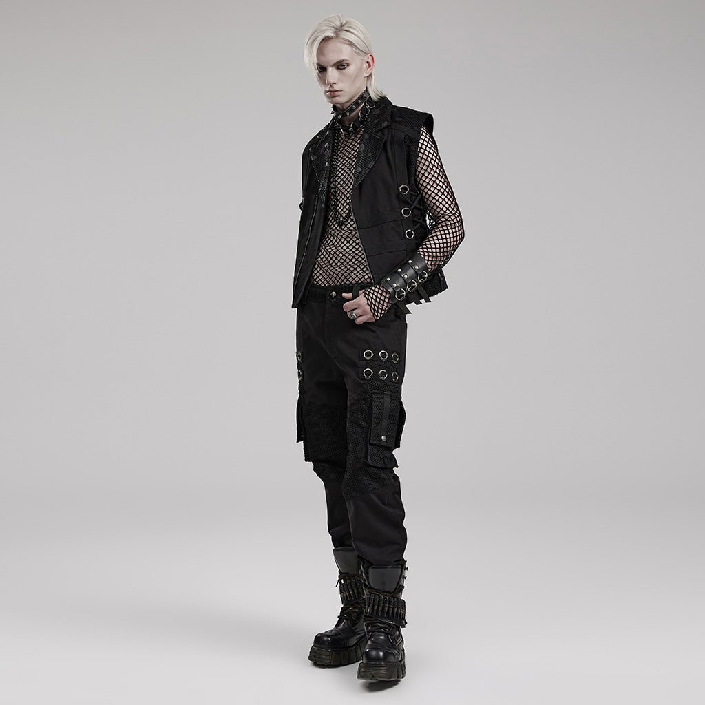 WK-591DQM Mens black Cargo Punk Pants with Rivet Details