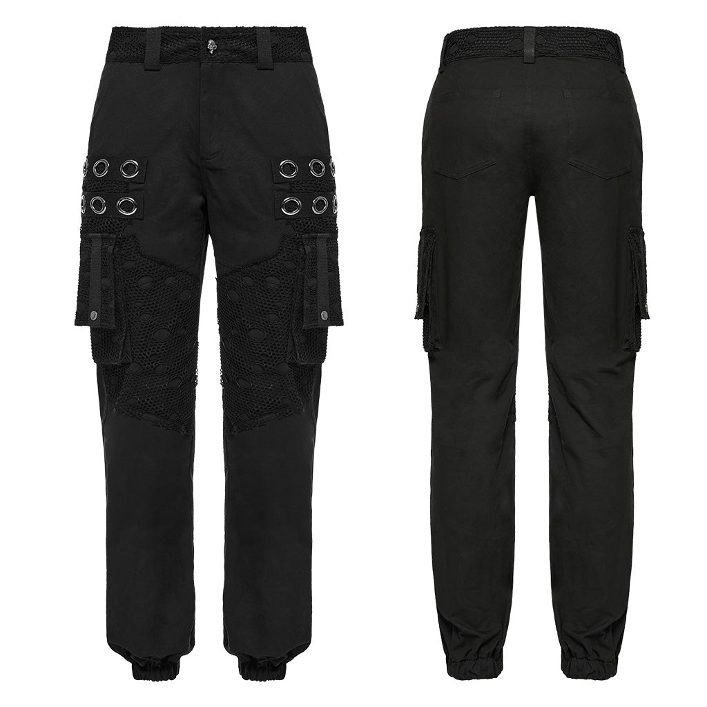 WK-591DQM Mens black Cargo Punk Pants with Rivet Details