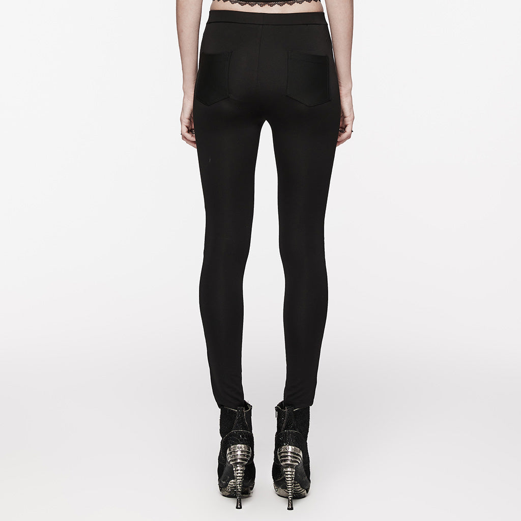 WK-593XCF Gothic Lace Panel Slim Fit black Stretch Pants?-??Punk Rave Clothing