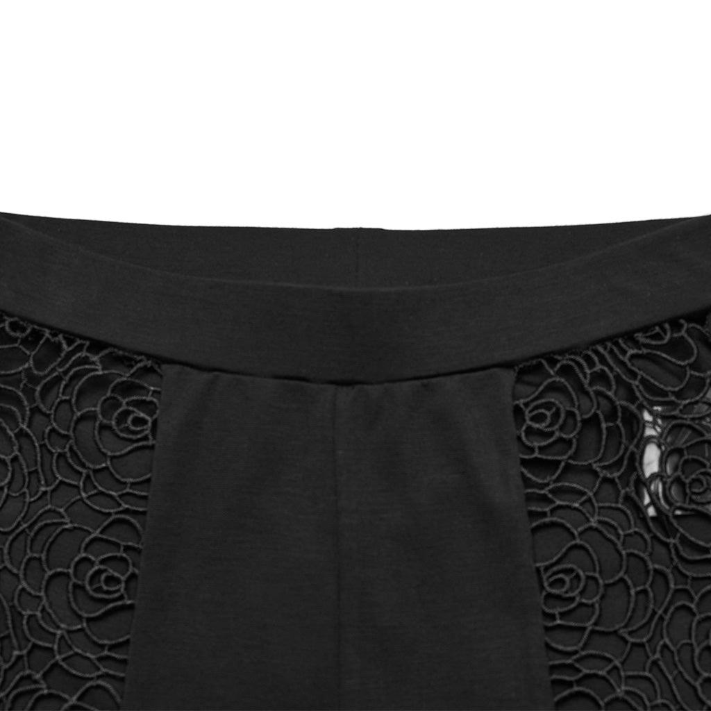 WK-593XCF Gothic Lace Panel Slim Fit black Stretch Pants?-??Punk Rave Clothing