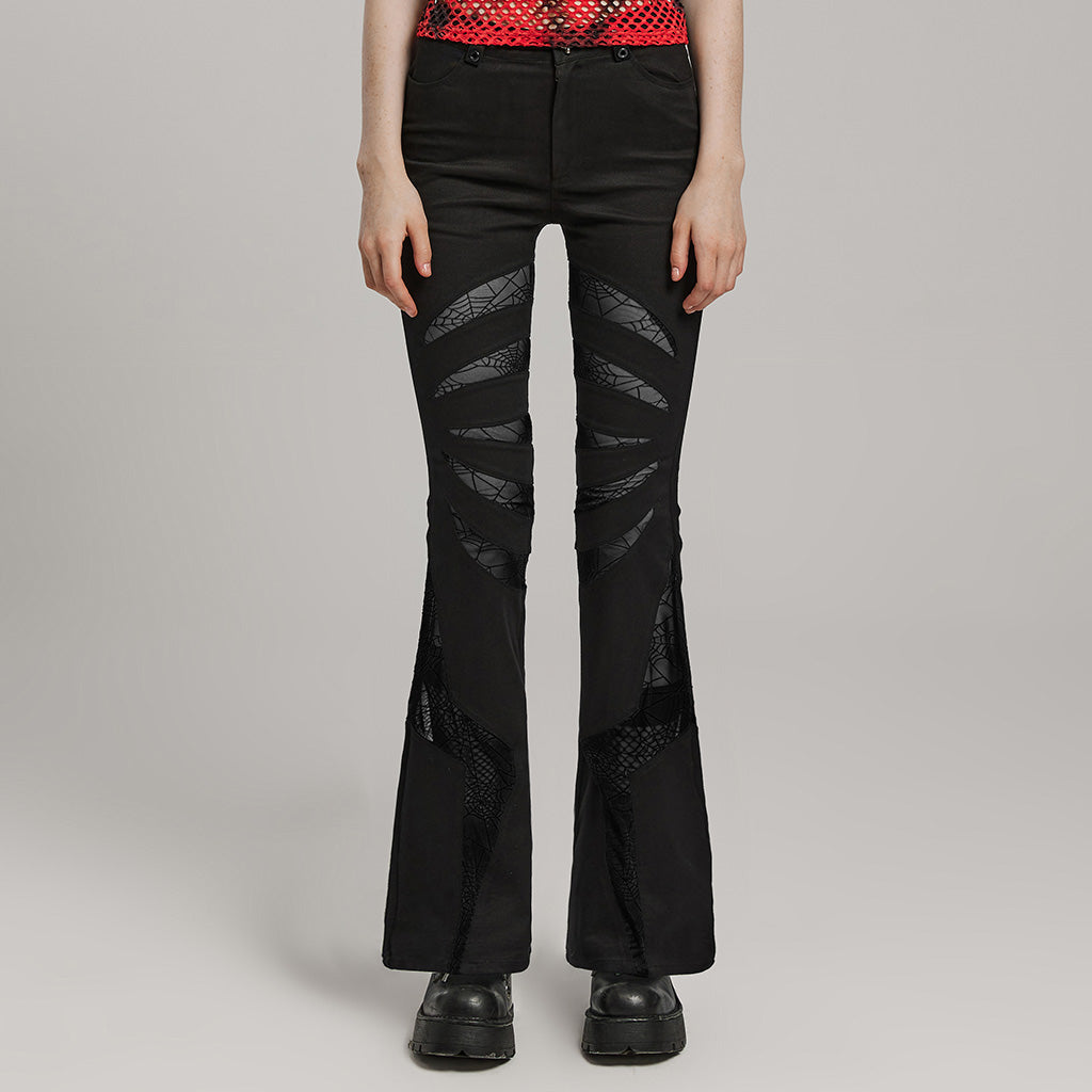 WK-595XCF Gothic Flared Pants with Mesh Cutouts and Pointed Details