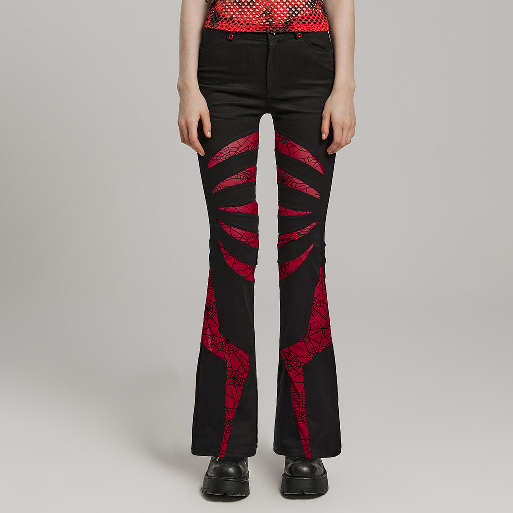 WK-595XCF Gothic Flared Pants with Mesh Cutouts and Pointed Details