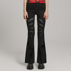 WK-595XCF Gothic Flared Pants with Mesh Cutouts and Pointed Details