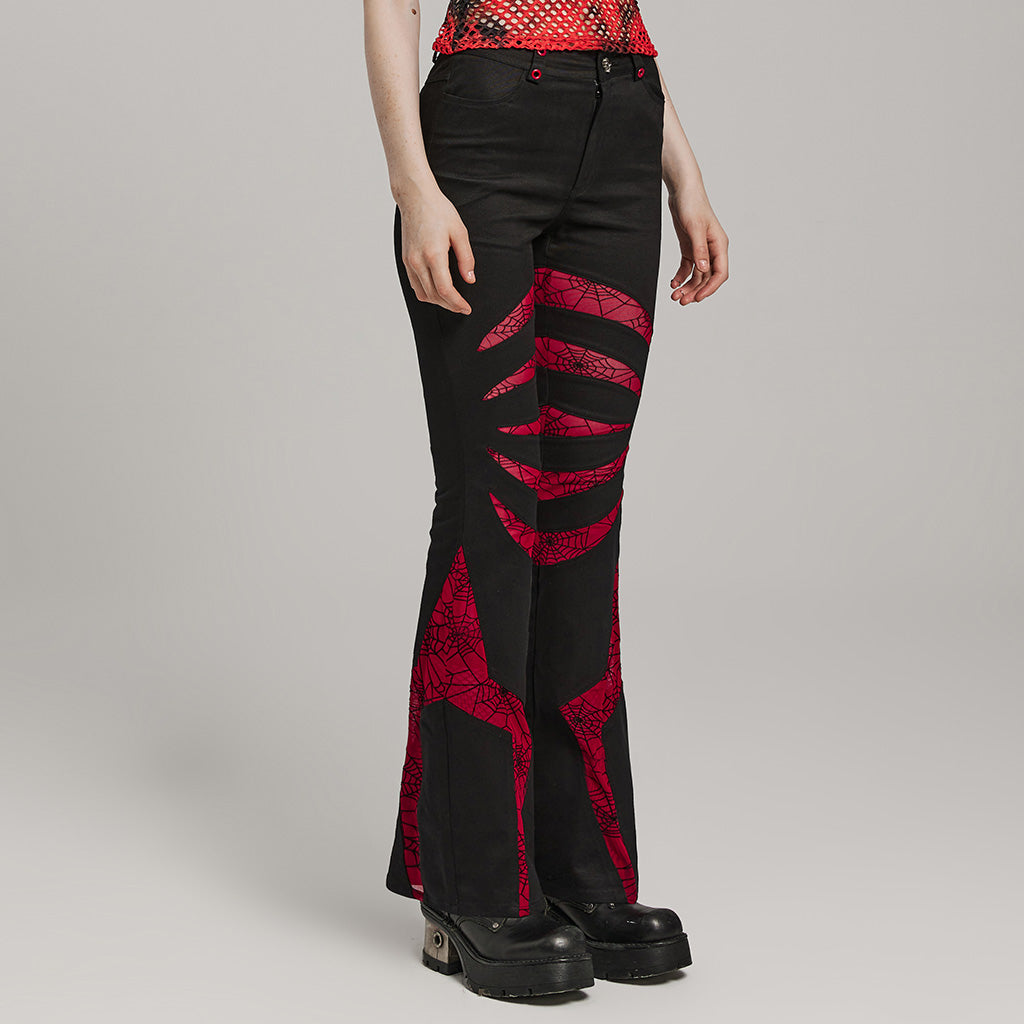 WK-595XCF Gothic Flared Pants with Mesh Cutouts and Pointed Details