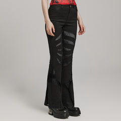 WK-595XCF Gothic Flared Pants with Mesh Cutouts and Pointed Details