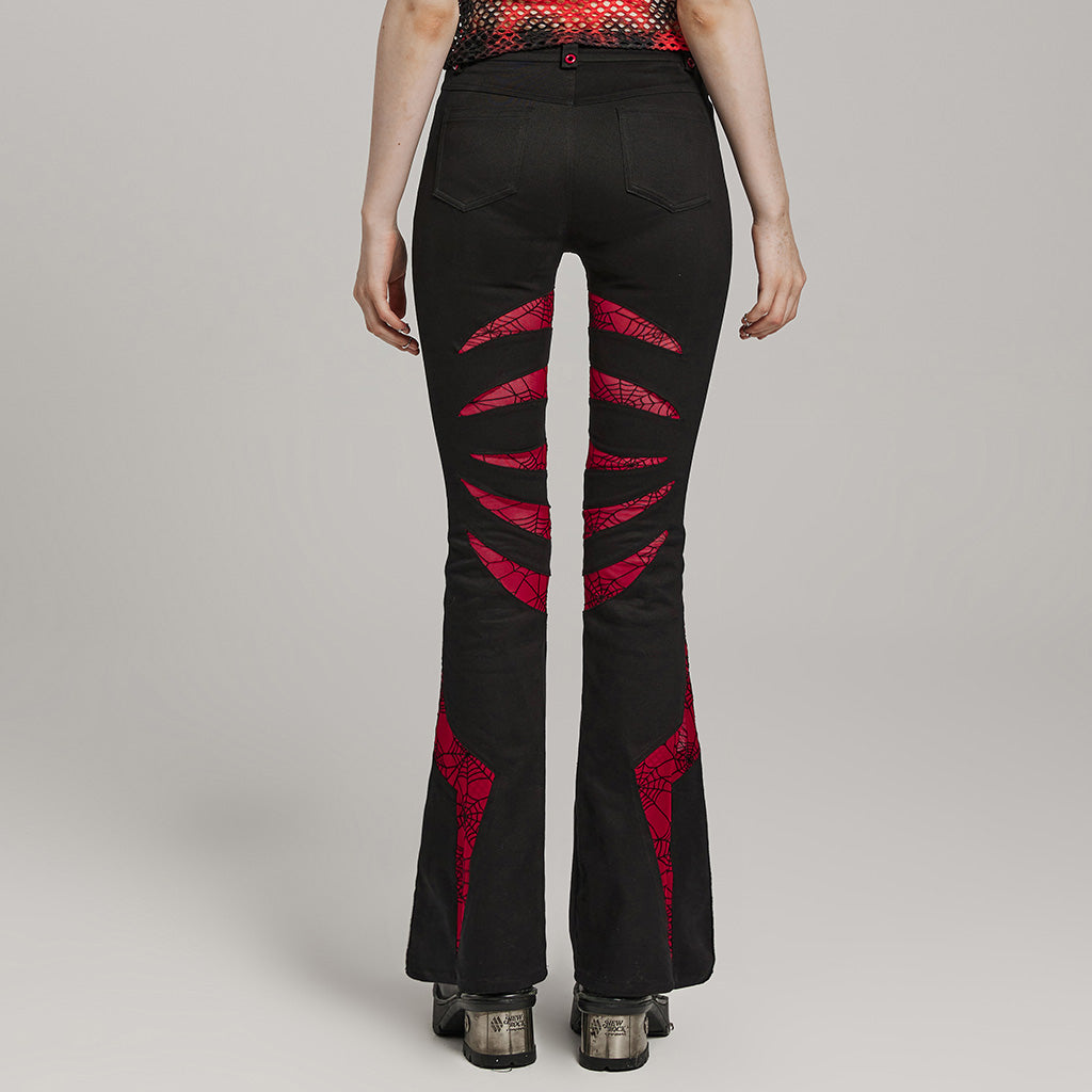 WK-595XCF Gothic Flared Pants with Mesh Cutouts and Pointed Details