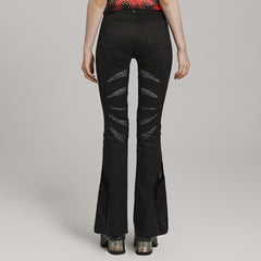 WK-595XCF Gothic Flared Pants with Mesh Cutouts and Pointed Details