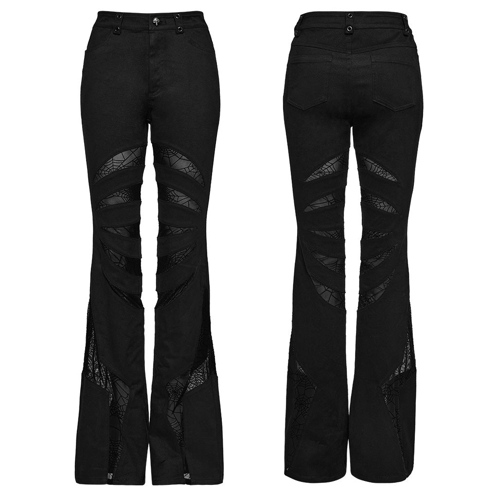 WK-595XCF Gothic Flared Pants with Mesh Cutouts and Pointed Details