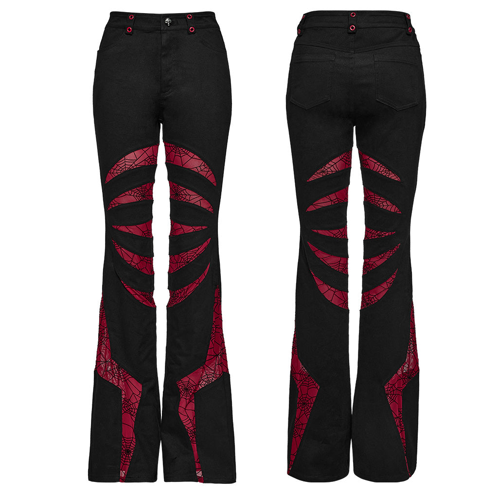 WK-595XCF Gothic Flared Pants with Mesh Cutouts and Pointed Details?-??Punk Rave Clothing
