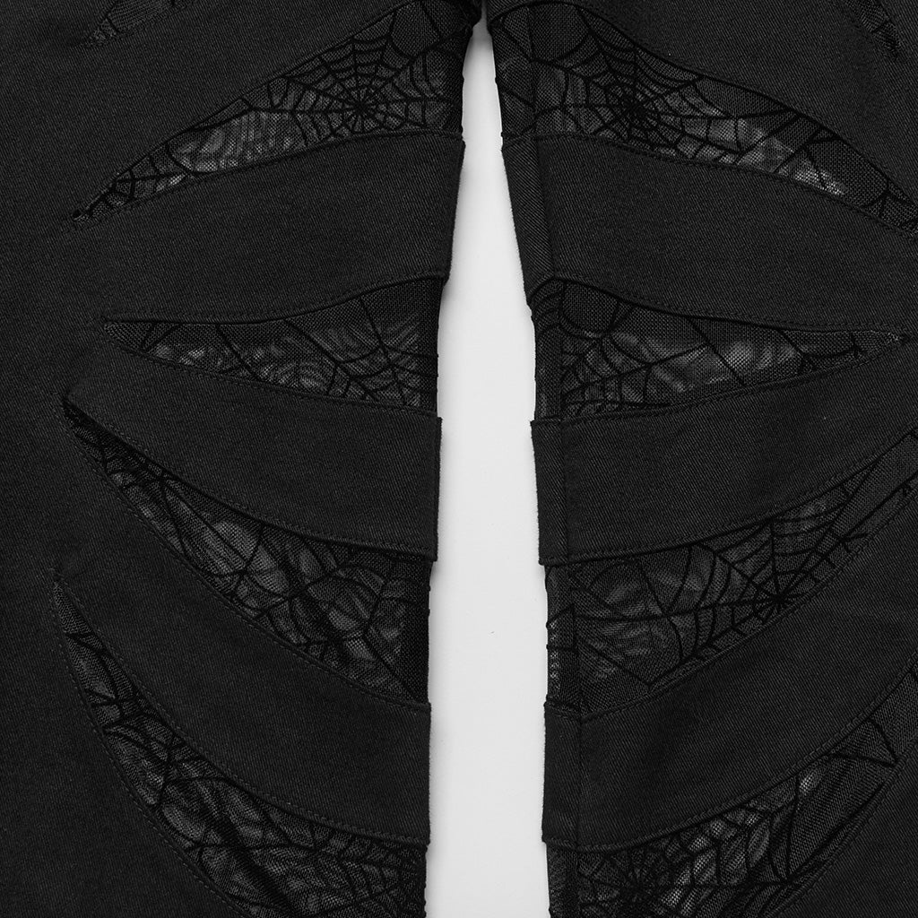 WK-595XCF Gothic Flared Pants with Mesh Cutouts and Pointed Details?-??Punk Rave Clothing