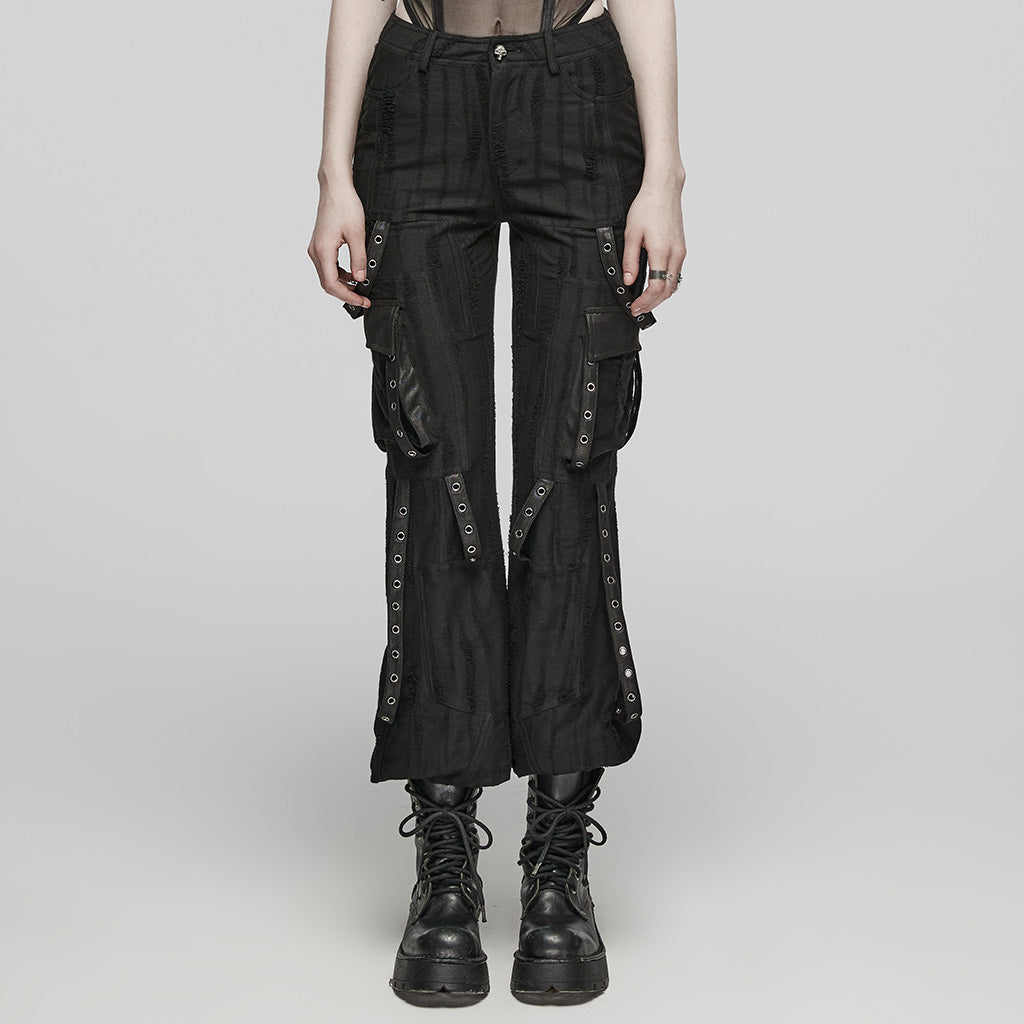 WK-596XCF Edgy Gothic Punk Pants with Straps and Buckle Details